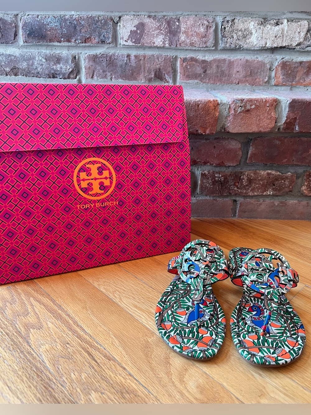 Tory Burch Orange Something Wild Printed Patent Leather Miller Sandals